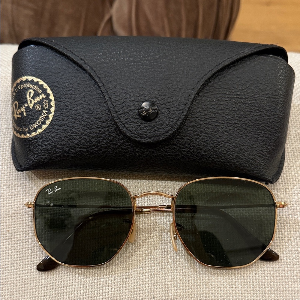 Ray-Ban Gold Frame Sunglasses with Black Case